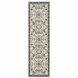 2' X 8' Ivory Navy And Gold Oriental Power Loom Stain Resistant Runner Rug - Homeroots - Flyclothing LLC