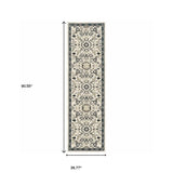2' X 8' Ivory Navy And Gold Oriental Power Loom Stain Resistant Runner Rug - Homeroots - Flyclothing LLC