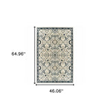 4' X 6' Ivory Navy And Gold Oriental Power Loom Stain Resistant Area Rug - Homeroots - Flyclothing LLC
