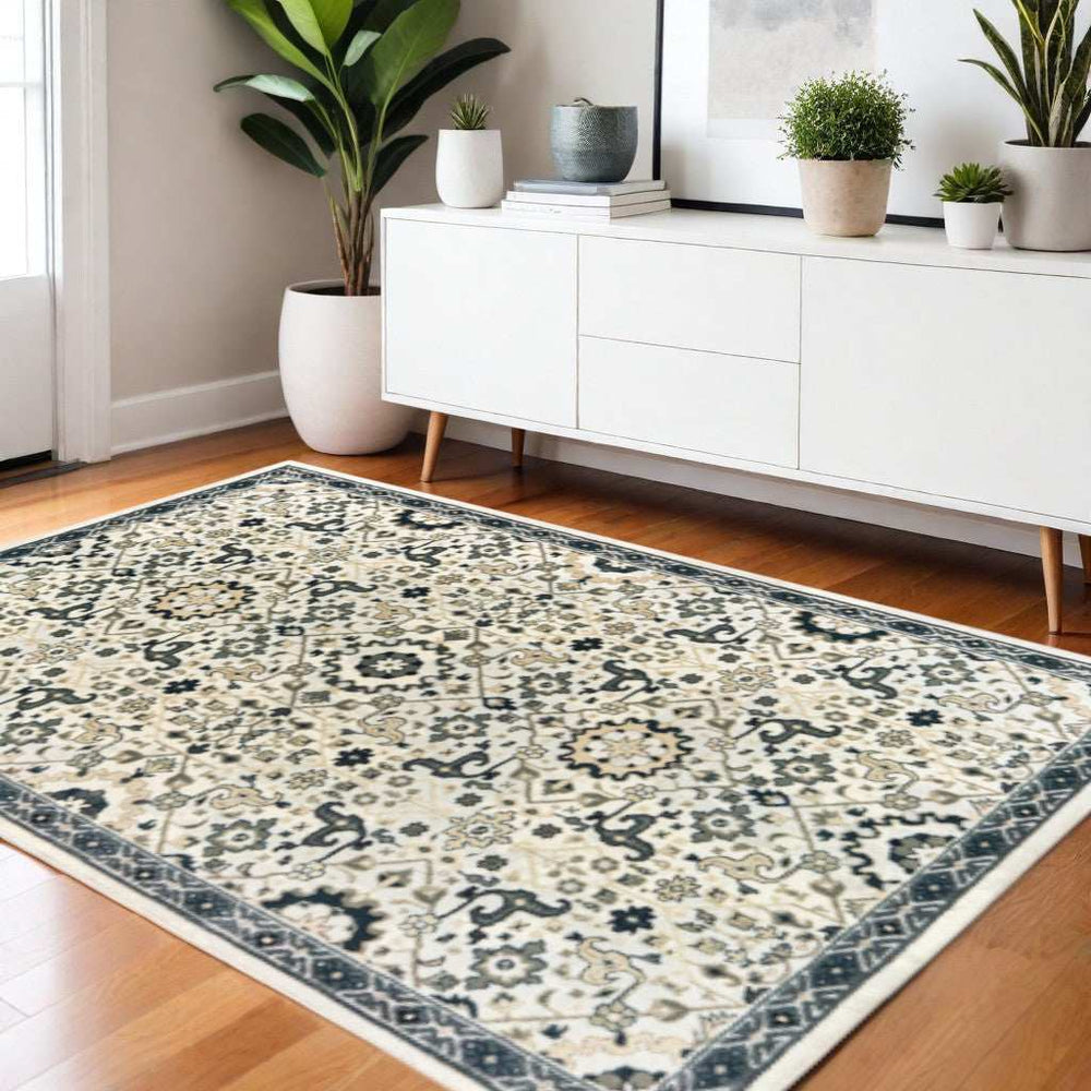 4' X 6' Ivory Navy And Gold Oriental Power Loom Stain Resistant Area Rug - Homeroots - Flyclothing LLC