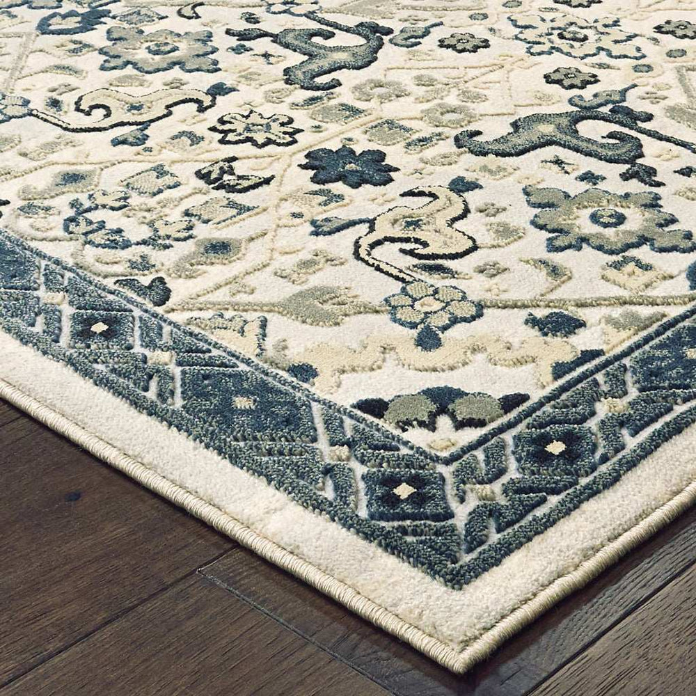 5' X 8' Ivory Navy And Gold Oriental Power Loom Stain Resistant Area Rug - Homeroots - Flyclothing LLC