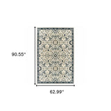 5' X 8' Ivory Navy And Gold Oriental Power Loom Stain Resistant Area Rug - Homeroots - Flyclothing LLC