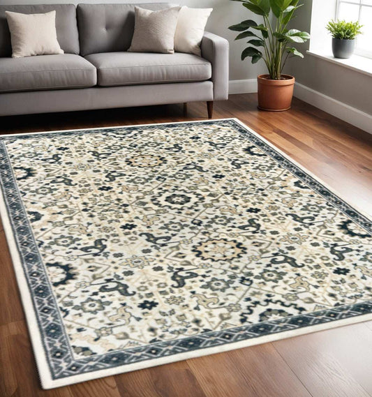 5' X 8' Ivory Navy And Gold Oriental Power Loom Stain Resistant Area Rug - Homeroots - Flyclothing LLC
