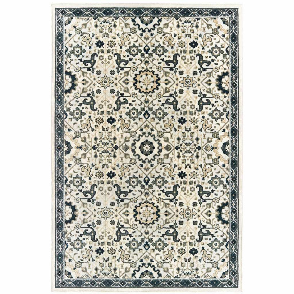 6' X 9' Ivory Navy And Gold Oriental Power Loom Stain Resistant Area Rug - Homeroots - Flyclothing LLC