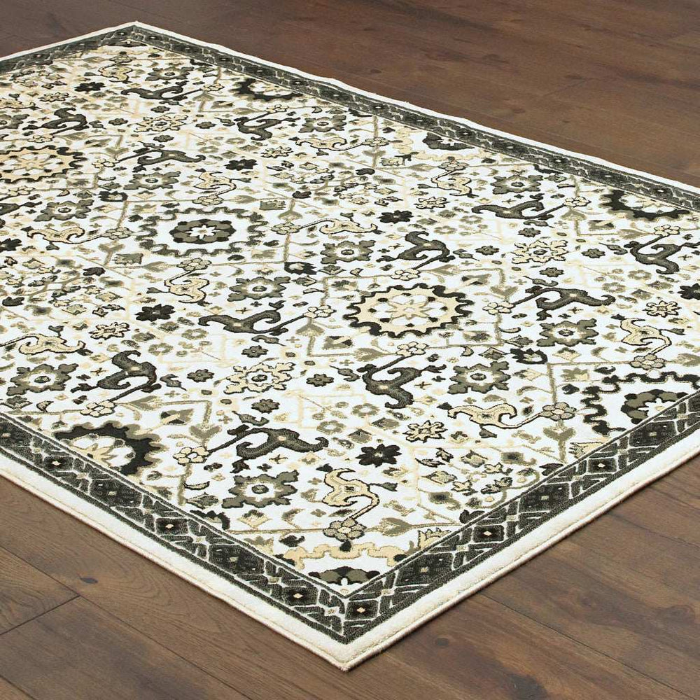 10' X 13' Ivory Navy And Gold Oriental Power Loom Stain Resistant Area Rug - Homeroots - Flyclothing LLC