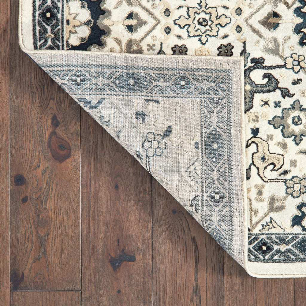 10' X 13' Ivory Navy And Gold Oriental Power Loom Stain Resistant Area Rug - Homeroots - Flyclothing LLC