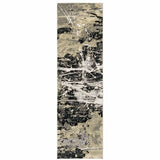 2' X 8' Black Gold Grey And Ivory Abstract Power Loom Stain Resistant Runner Rug - Homeroots - Flyclothing LLC
