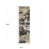 2' X 8' Black Gold Grey And Ivory Abstract Power Loom Stain Resistant Runner Rug - Homeroots - Flyclothing LLC