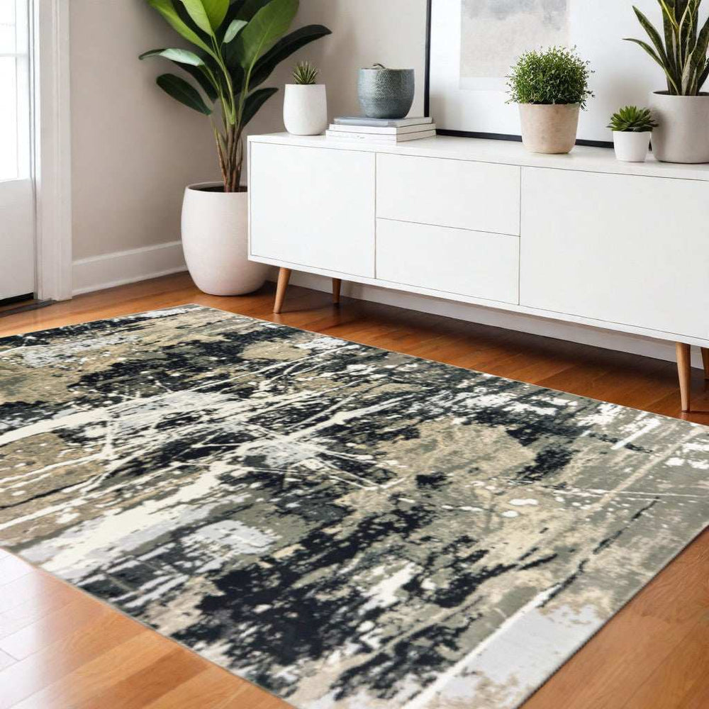 4' X 6' Black Gold Grey And Ivory Abstract Power Loom Stain Resistant Area Rug - Homeroots - Flyclothing LLC