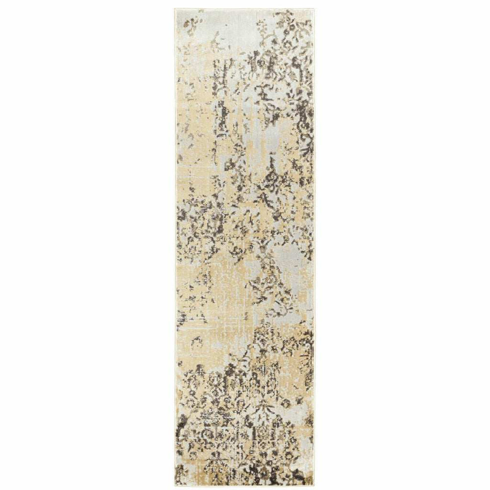 2' X 8' Grey And Gold Abstract Power Loom Stain Resistant Runner Rug - Homeroots - Flyclothing LLC
