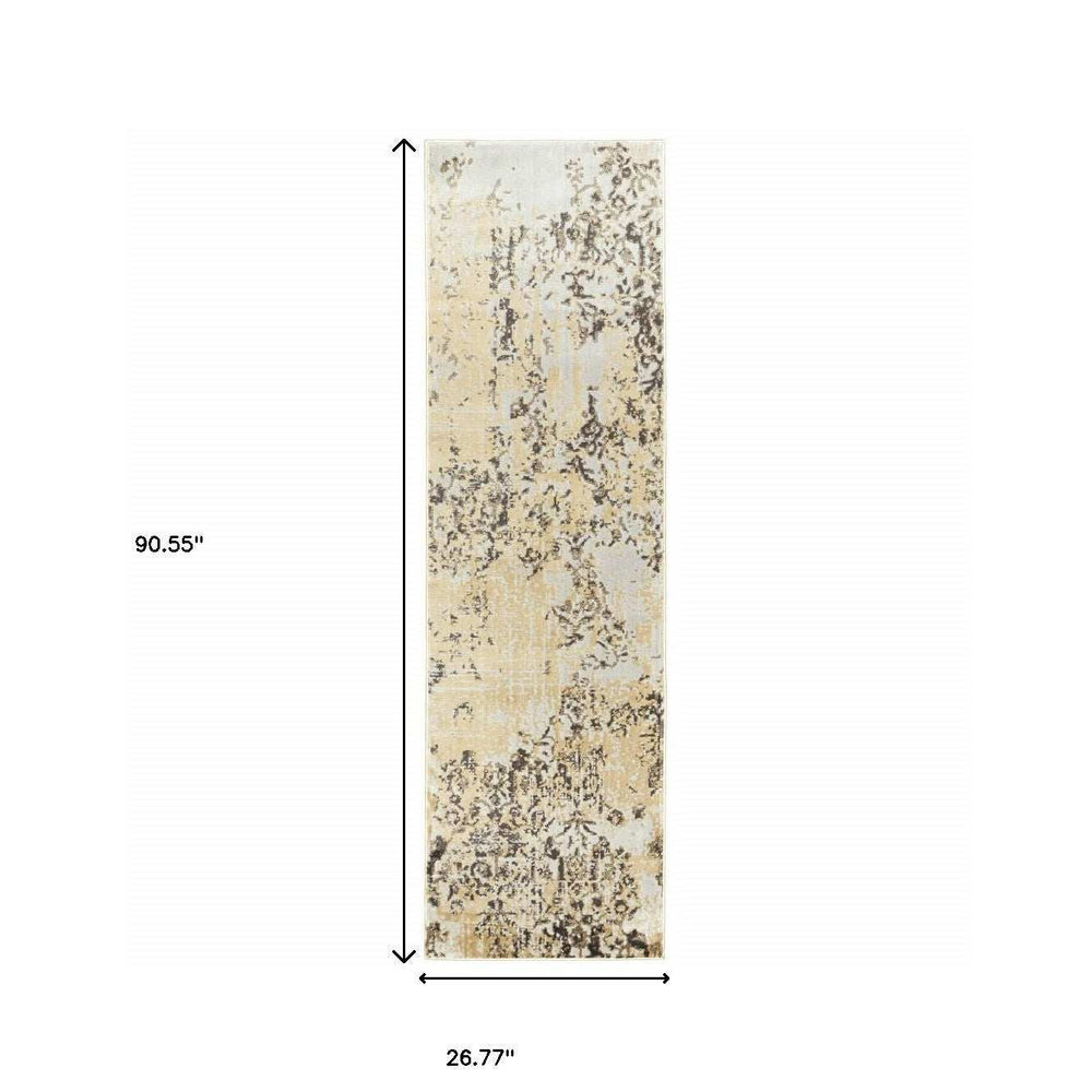 2' X 8' Grey And Gold Abstract Power Loom Stain Resistant Runner Rug - Homeroots - Flyclothing LLC