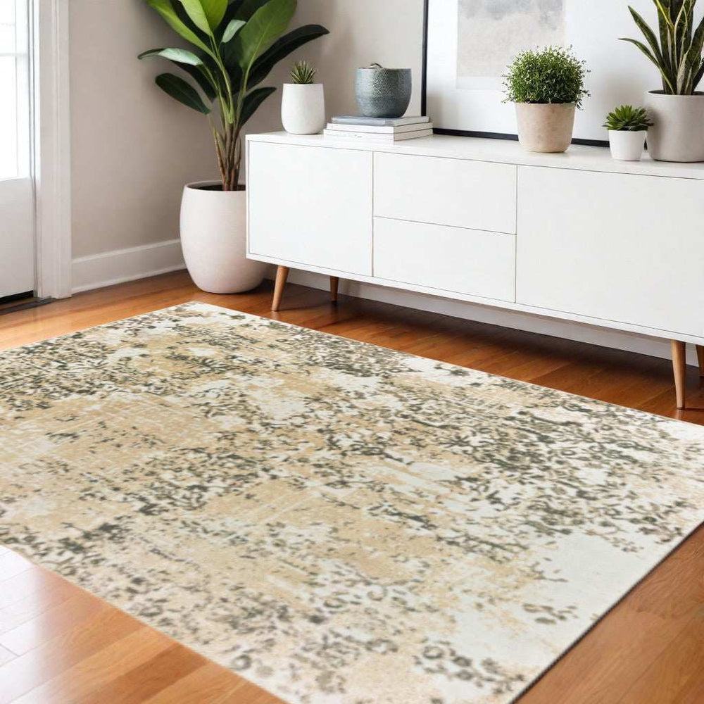 4' X 6' Grey And Gold Abstract Power Loom Stain Resistant Area Rug - Homeroots - Flyclothing LLC