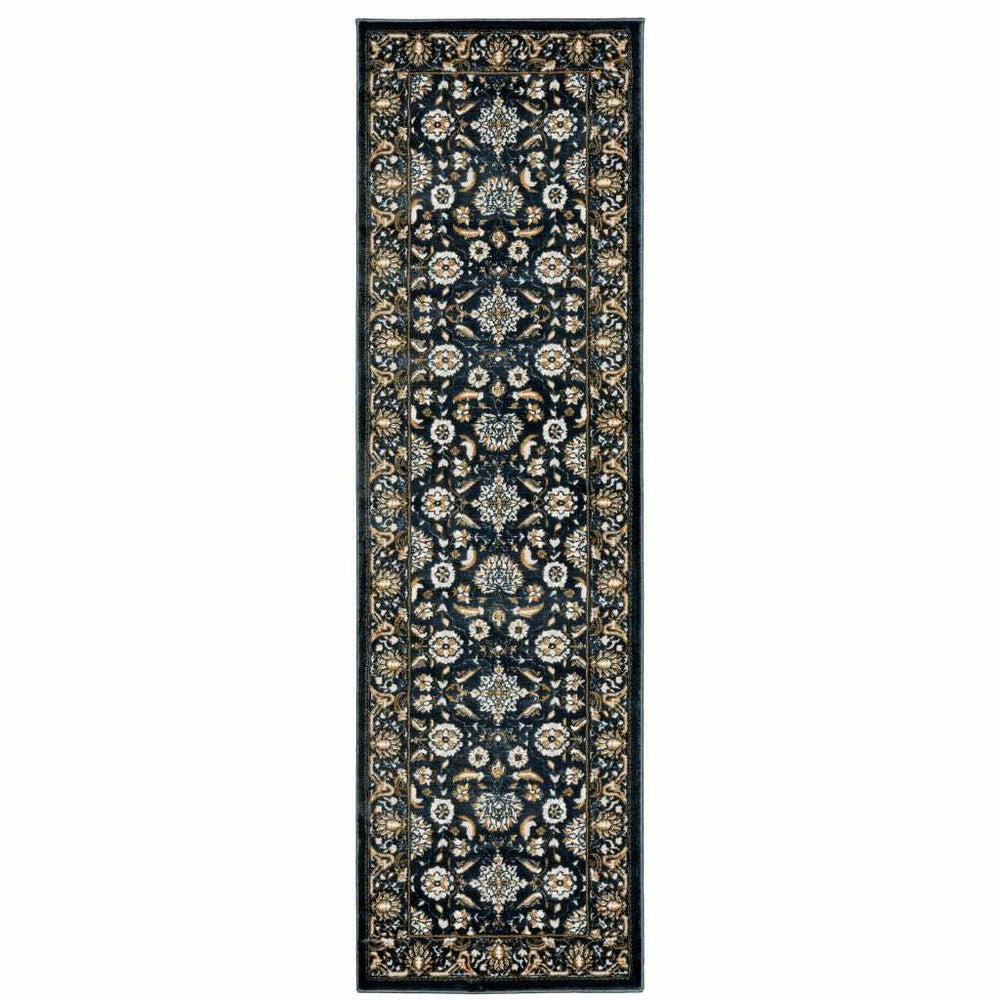 2' X 8' Navy Caramel And Ivory Oriental Power Loom Stain Resistant Runner Rug - Homeroots - Flyclothing LLC