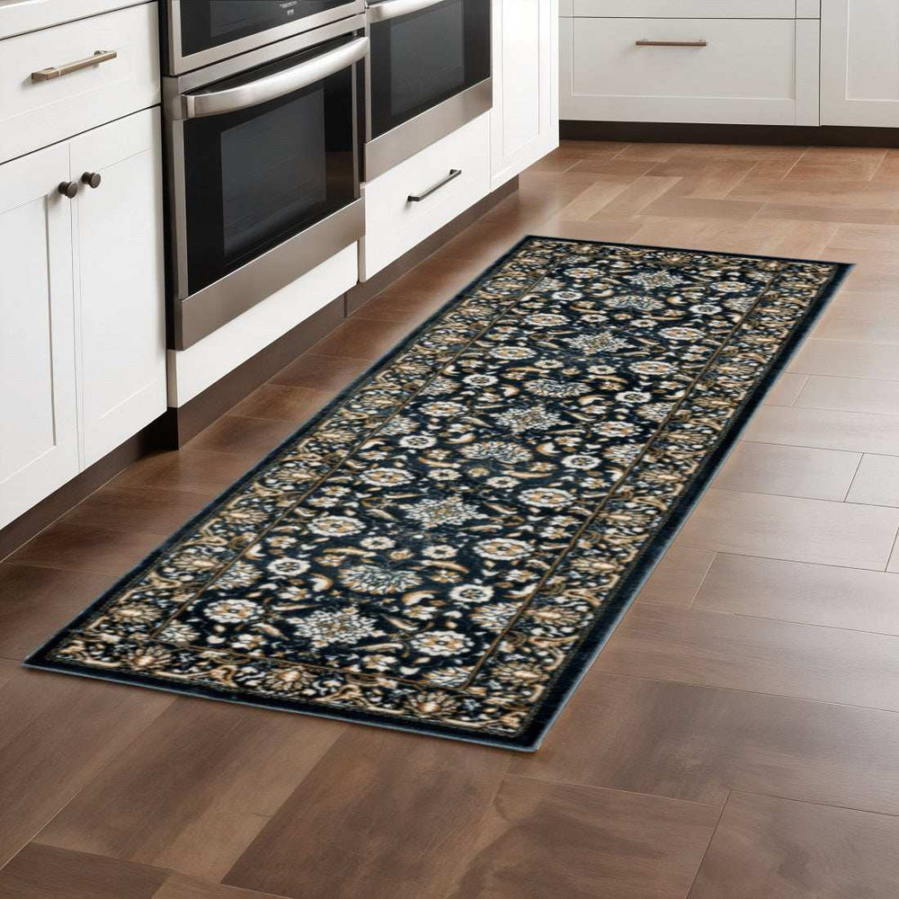 2' X 8' Navy Caramel And Ivory Oriental Power Loom Stain Resistant Runner Rug - Homeroots - Flyclothing LLC