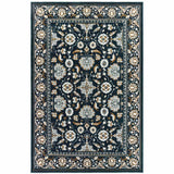 5' X 8' Navy Caramel And Ivory Oriental Power Loom Stain Resistant Area Rug - Homeroots - Flyclothing LLC