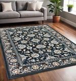 5' X 8' Navy Caramel And Ivory Oriental Power Loom Stain Resistant Area Rug - Homeroots - Flyclothing LLC