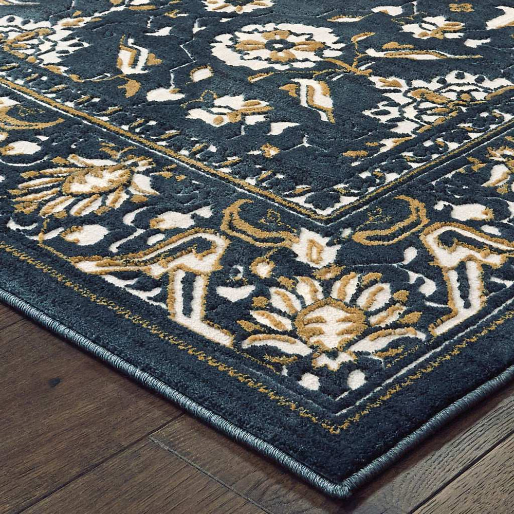 6' X 9' Navy Caramel And Ivory Oriental Power Loom Stain Resistant Area Rug - Homeroots - Flyclothing LLC