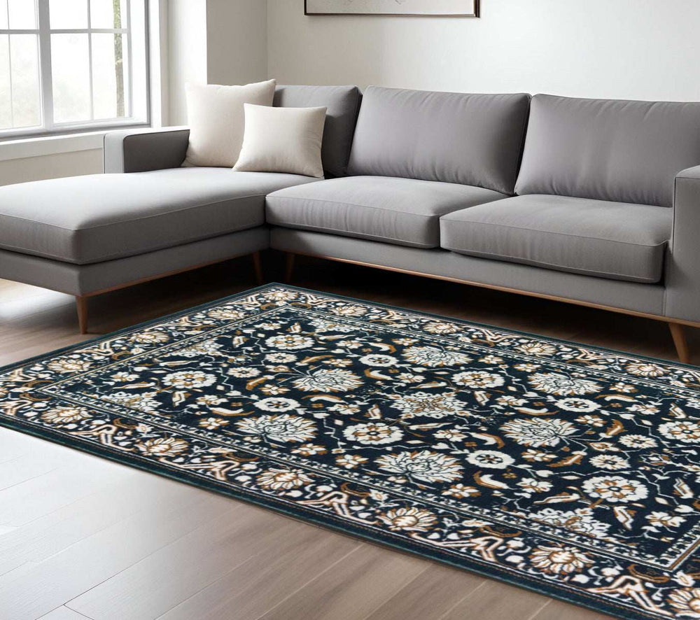 6' X 9' Navy Caramel And Ivory Oriental Power Loom Stain Resistant Area Rug - Homeroots - Flyclothing LLC