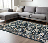 6' X 9' Navy Caramel And Ivory Oriental Power Loom Stain Resistant Area Rug - Homeroots - Flyclothing LLC