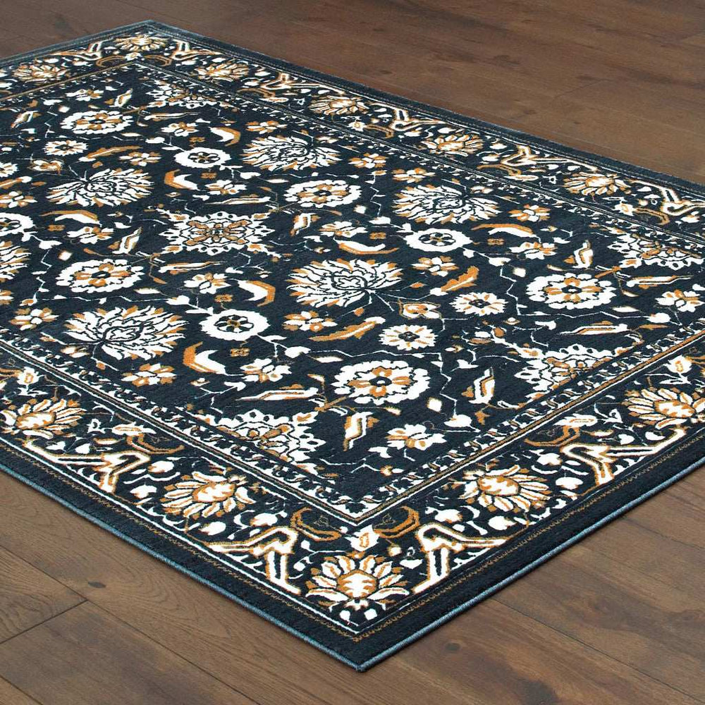 8' X 11' Navy Caramel And Ivory Oriental Power Loom Stain Resistant Area Rug - Homeroots - Flyclothing LLC