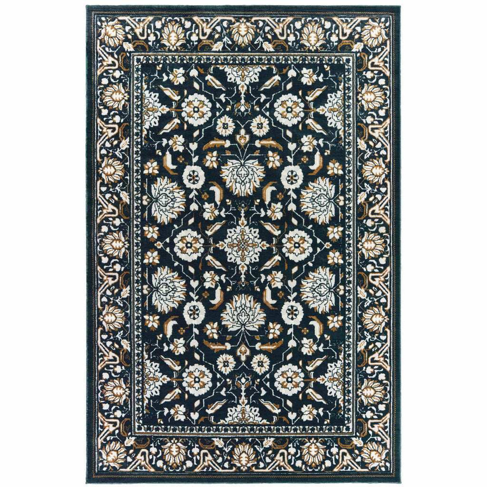 10' X 13' Navy Caramel And Ivory Oriental Power Loom Stain Resistant Area Rug - Homeroots - Flyclothing LLC