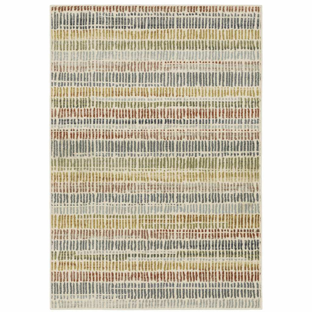 10' X 13' Ivory Blue Green Red And Gold Geometric Power Loom Stain Resistant Area Rug - Homeroots - Flyclothing LLC
