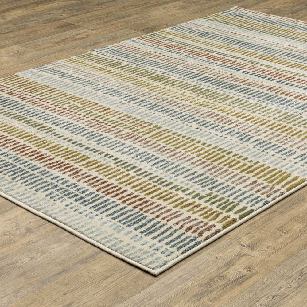 10' X 13' Ivory Blue Green Red And Gold Geometric Power Loom Stain Resistant Area Rug - Homeroots - Flyclothing LLC