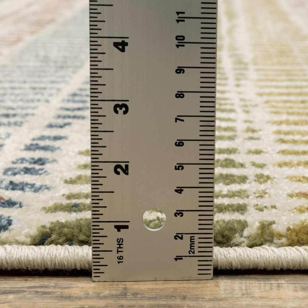 10' X 13' Ivory Blue Green Red And Gold Geometric Power Loom Stain Resistant Area Rug - Homeroots - Flyclothing LLC