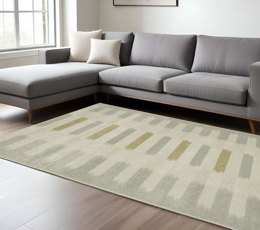8' X 10' Beige Grey Gold And Green Geometric Power Loom Stain Resistant Area Rug - Homeroots - Flyclothing LLC