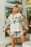 BiBi Fleur De Lis Sleeve Mardi Gras Pullover - Trendsi - Flyclothing LLC