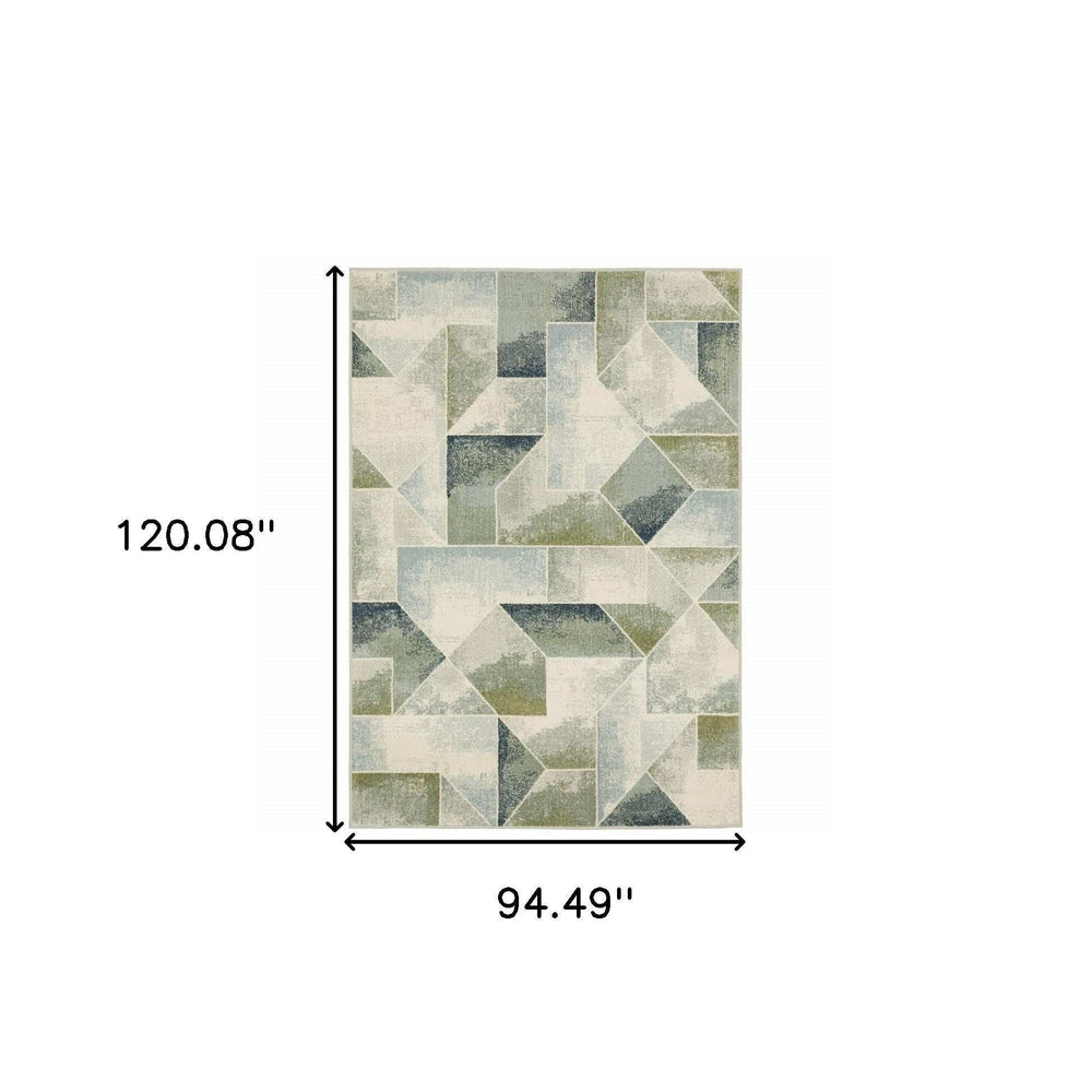 8' X 10' Blue Green Grey Gold And Ivory Geometric Power Loom Stain Resistant Area Rug - Homeroots - Flyclothing LLC