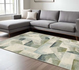8' X 10' Blue Green Grey Gold And Ivory Geometric Power Loom Stain Resistant Area Rug - Homeroots - Flyclothing LLC