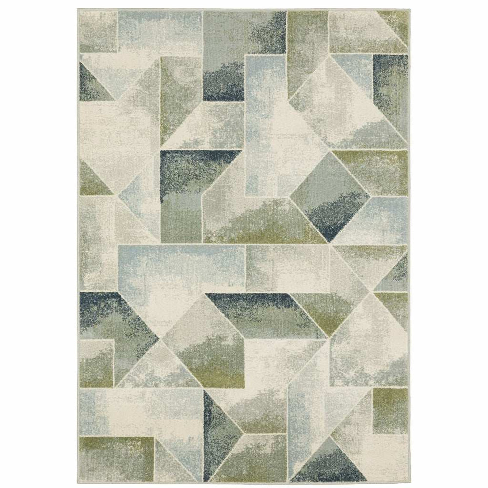 10' X 13' Blue Green Grey Gold And Ivory Geometric Power Loom Stain Resistant Area Rug - Homeroots - Flyclothing LLC