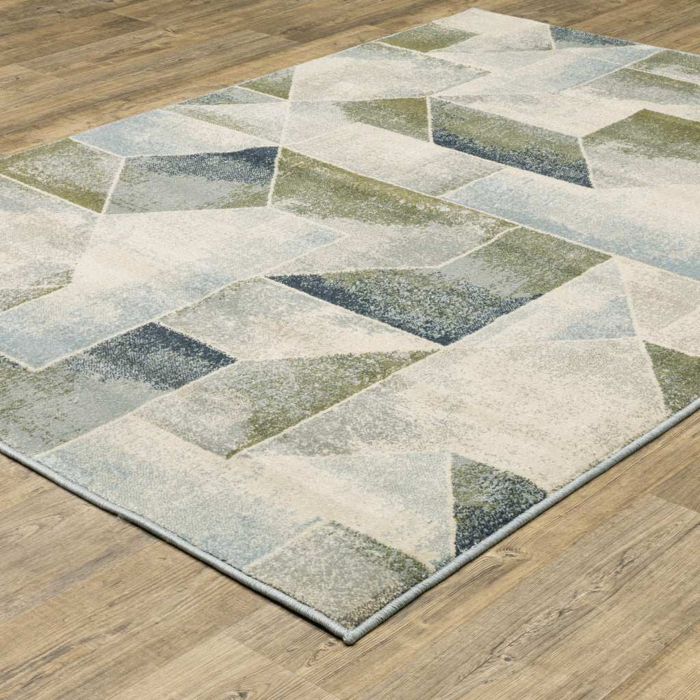 10' X 13' Blue Green Grey Gold And Ivory Geometric Power Loom Stain Resistant Area Rug - Homeroots - Flyclothing LLC