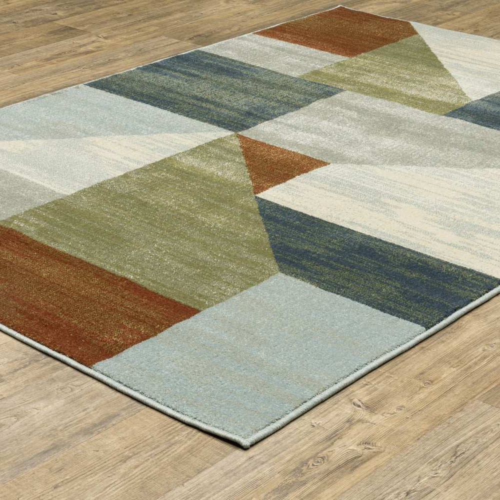 6' X 9' Grey Teal Blue Rust Green And Ivory Geometric Power Loom Stain Resistant Area Rug - Homeroots - Flyclothing LLC