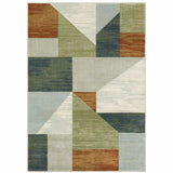 8' X 10' Grey Teal Blue Rust Green And Ivory Geometric Power Loom Stain Resistant Area Rug - Homeroots - Flyclothing LLC