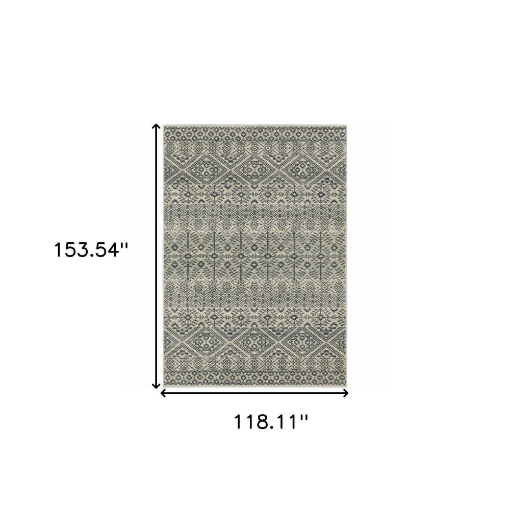 10' X 13' Blue And Beige Geometric Power Loom Stain Resistant Area Rug - Homeroots - Flyclothing LLC
