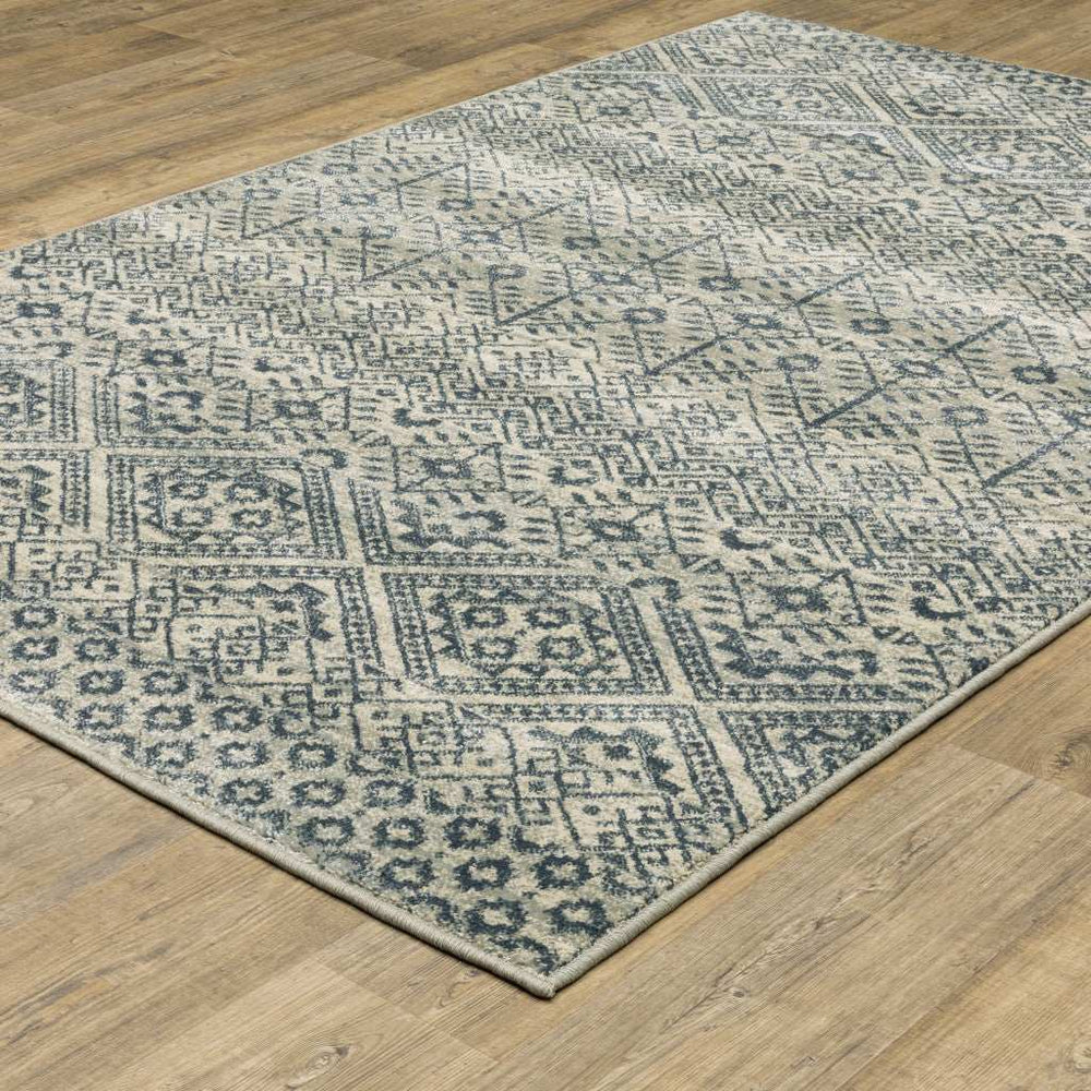 10' X 13' Blue And Beige Geometric Power Loom Stain Resistant Area Rug - Homeroots - Flyclothing LLC