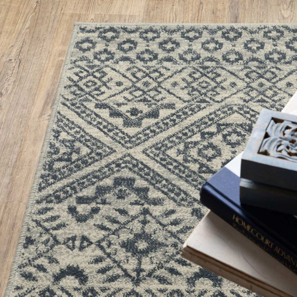 10' X 13' Blue And Beige Geometric Power Loom Stain Resistant Area Rug - Homeroots - Flyclothing LLC