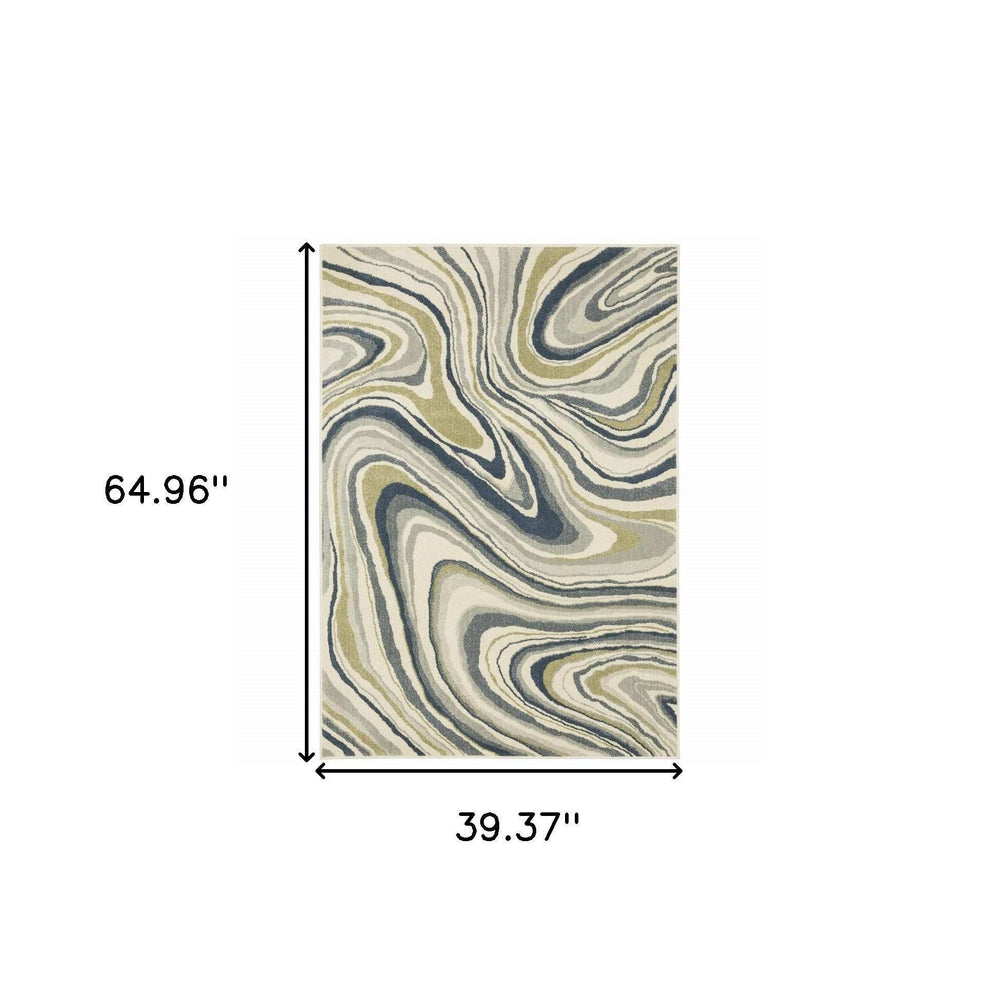 3' X 5' Ivory Blue And Beige Abstract Power Loom Stain Resistant Area Rug - Homeroots - Flyclothing LLC