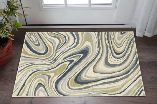 3' X 5' Ivory Blue And Beige Abstract Power Loom Stain Resistant Area Rug - Homeroots - Flyclothing LLC