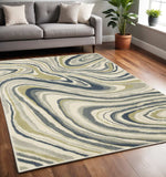 5' X 7' Ivory Blue And Beige Abstract Power Loom Stain Resistant Area Rug - Homeroots - Flyclothing LLC