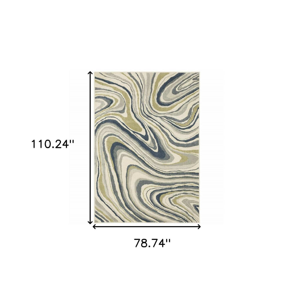 6' X 9' Ivory Blue And Beige Abstract Power Loom Stain Resistant Area Rug - Homeroots - Flyclothing LLC