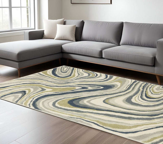 6' X 9' Ivory Blue And Beige Abstract Power Loom Stain Resistant Area Rug - Homeroots - Flyclothing LLC