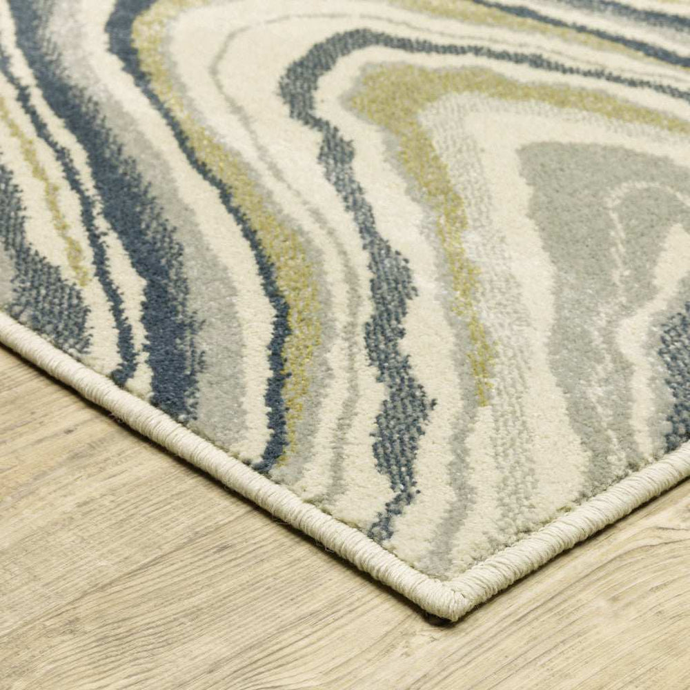 8' X 10' Ivory Blue And Beige Abstract Power Loom Stain Resistant Area Rug - Homeroots - Flyclothing LLC