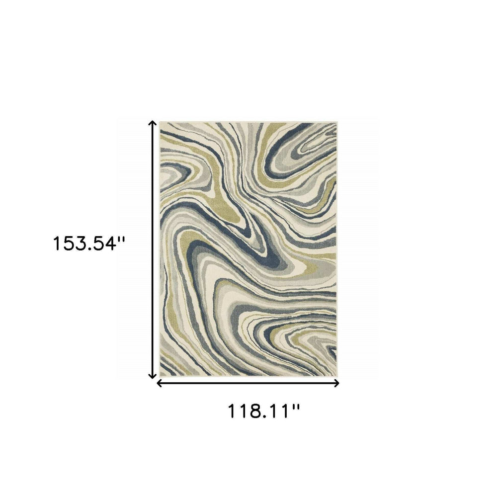 10' X 13' Ivory Blue And Beige Abstract Power Loom Stain Resistant Area Rug - Homeroots - Flyclothing LLC
