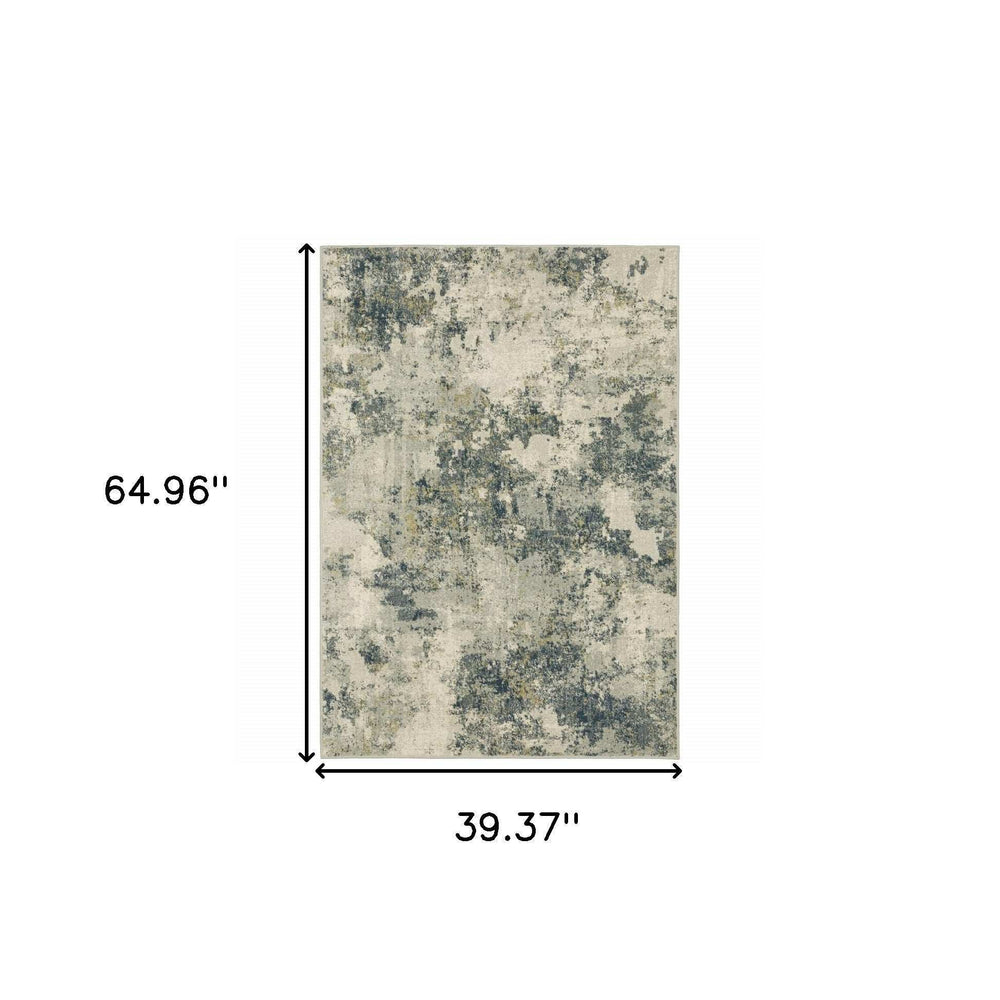 3' X 5' Beige Teal Grey And Gold Abstract Power Loom Stain Resistant Area Rug - Homeroots - Flyclothing LLC