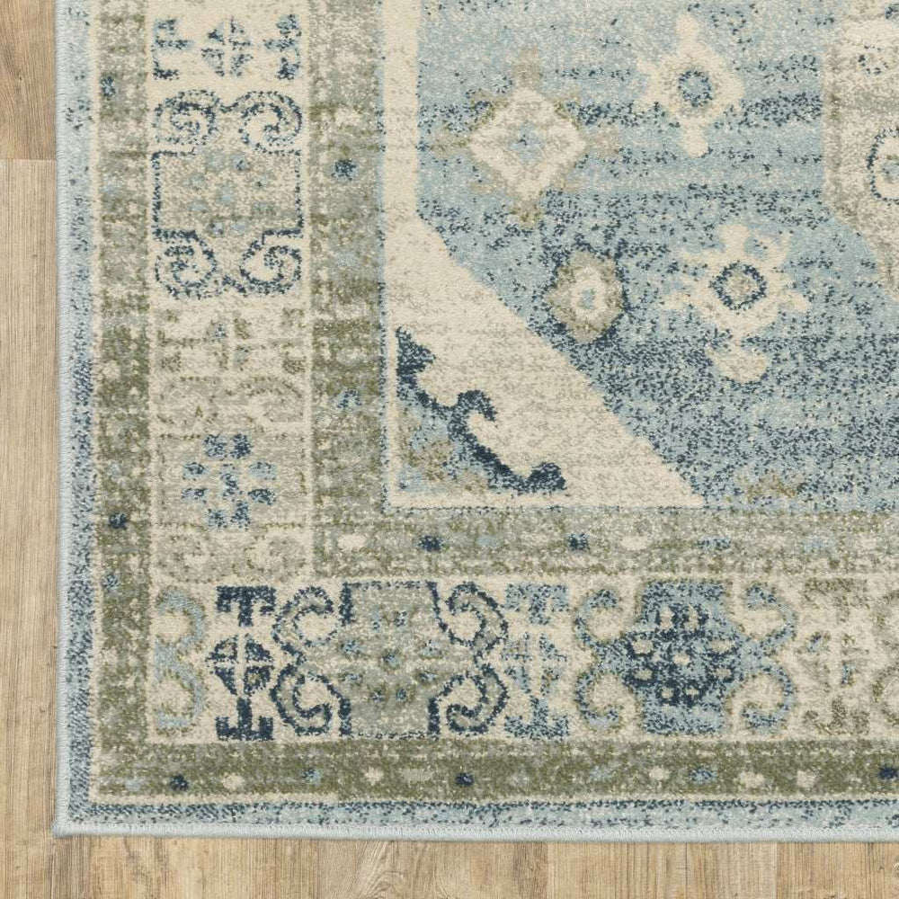 8' X 10' Blue Grey Beige And Teal Oriental Power Loom Stain Resistant Area Rug - Homeroots - Flyclothing LLC