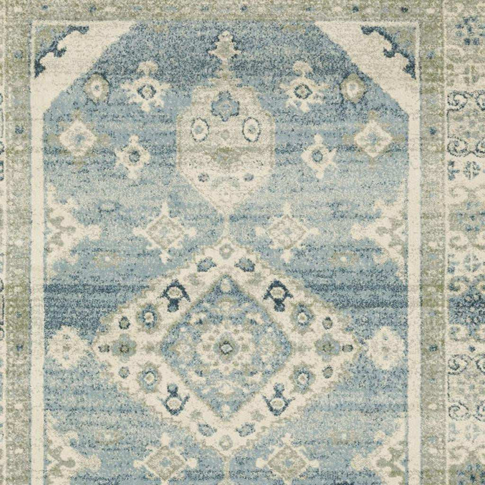 8' X 10' Blue Grey Beige And Teal Oriental Power Loom Stain Resistant Area Rug - Homeroots - Flyclothing LLC