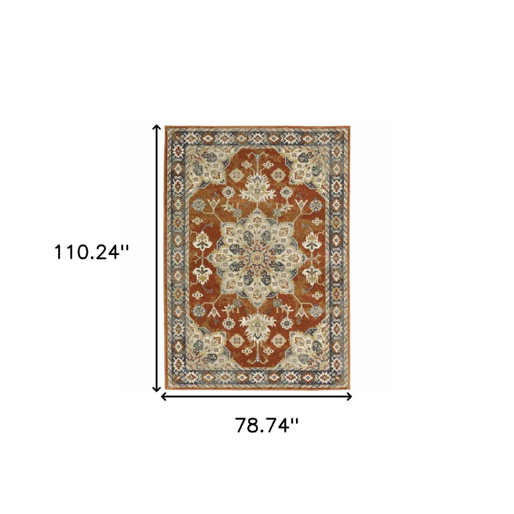 6' X 9' Rust Beige Teal Blue And Gold Oriental Power Loom Stain Resistant Area Rug - Homeroots - Flyclothing LLC